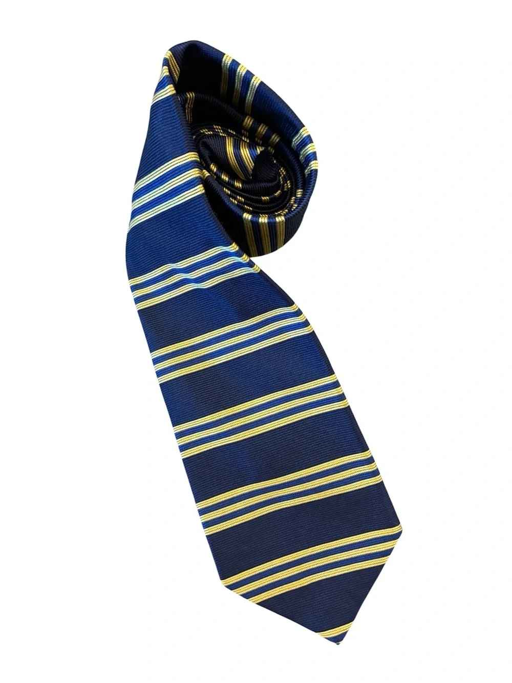 Brooks Brothers Makers BLUE Gold Striped Silk Necktie Tie Made In USA